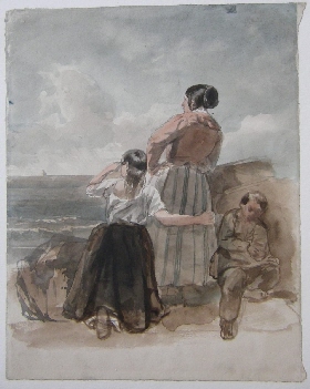 Mutter mit zwei Kindern aufs Meer schauend (Fischerfamilie aufs Meer schauend)
